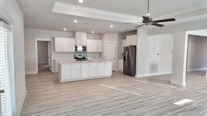 Interior, Kitchen, Recessed Lighting, Wood Texture Flooring