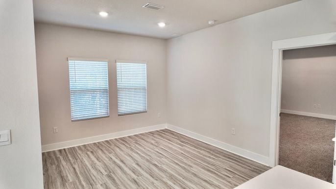 Empty room, Interior, Recessed Lighting, Wood Texture Flooring