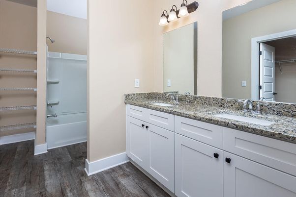 Bathroom, Dual Sink Vanities, Interior, Walk-in Closets, Wood Texture Flooring
