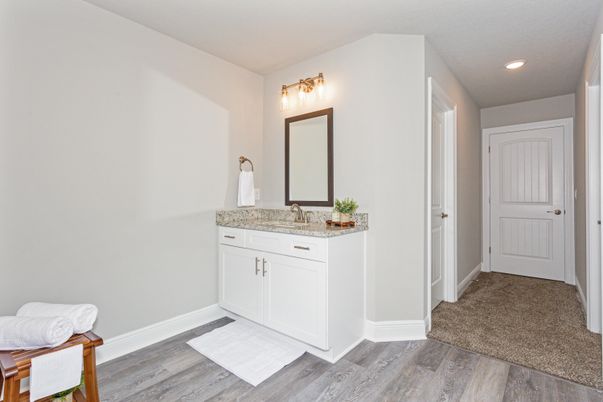 Bathroom, Interior, Recessed Lighting, Wood Texture Flooring