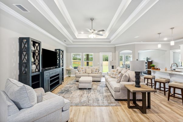 Interior, Kitchen, Living room, Pendant Lights, Recessed Lighting, Wood Texture Flooring
