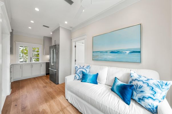 Interior, Kitchen, Living room, Recessed Lighting, Stainless Steel Appliances, Wood Texture Flooring