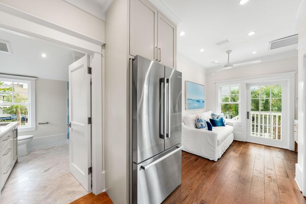 Interior, Kitchen, Living room, Recessed Lighting, Stainless Steel Appliances, Wood Texture Flooring