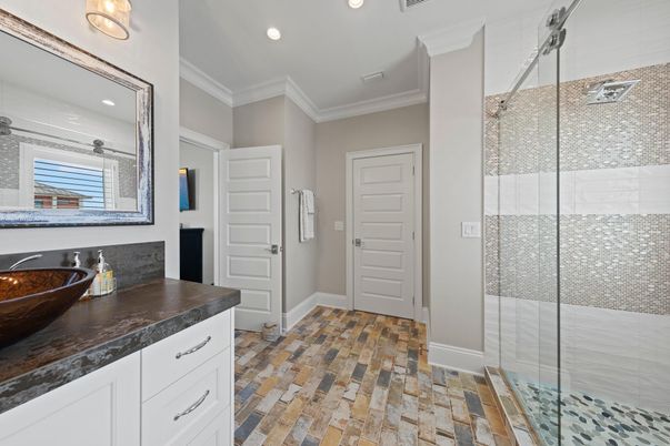 Bathroom, Glass Shower, Interior, Recessed Lighting