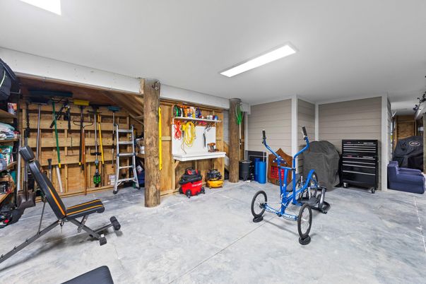 Fitness Equipment, Garage, Interior, Recessed Lighting, Wooden Walls