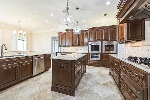 Chandelier, Interior, Kitchen, Pendant Lights, Recessed Lighting, Stainless Steel Appliances