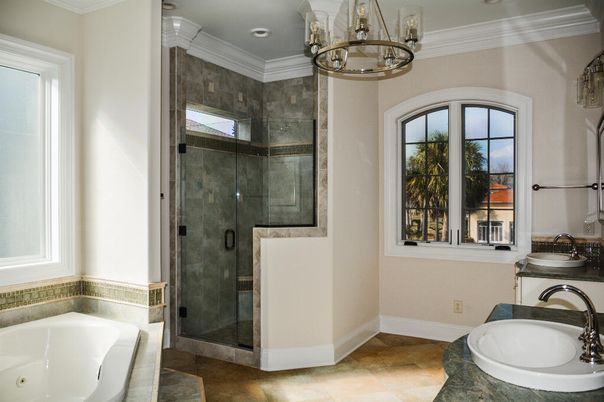 Bathroom, Glass Shower, Interior, Recessed Lighting