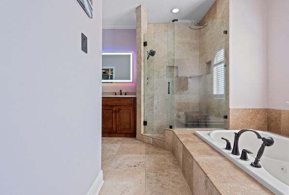 Bathroom, Glass Shower, Interior, Recessed Lighting