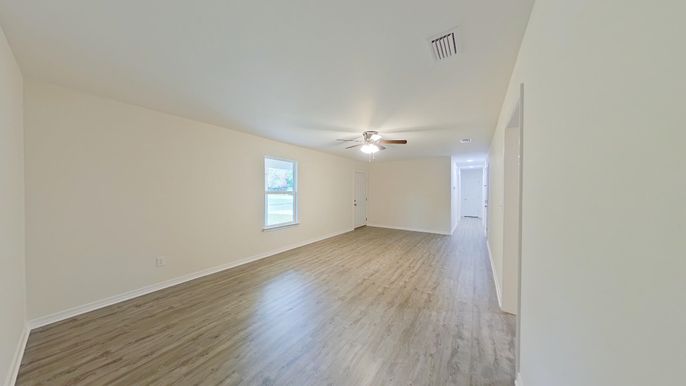Empty room, Interior, Recessed Lighting, Wood Texture Flooring