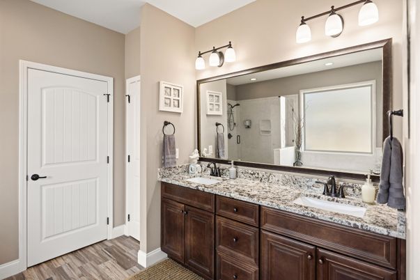 Bathroom, Dual Sink Vanities, Interior, Wood Texture Flooring