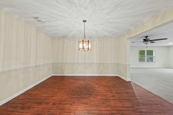 Empty room, Interior, Pendant Lights, Recessed Lighting, Wood Texture Flooring