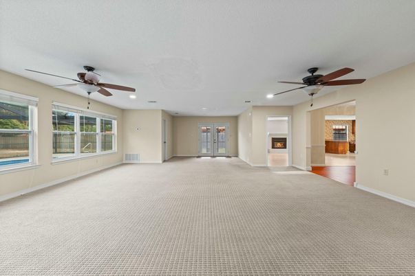 Empty room, Fireplace, Interior, Recessed Lighting