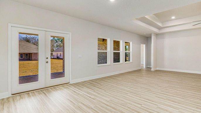 Empty room, Interior, Recessed Lighting, Wood Texture Flooring