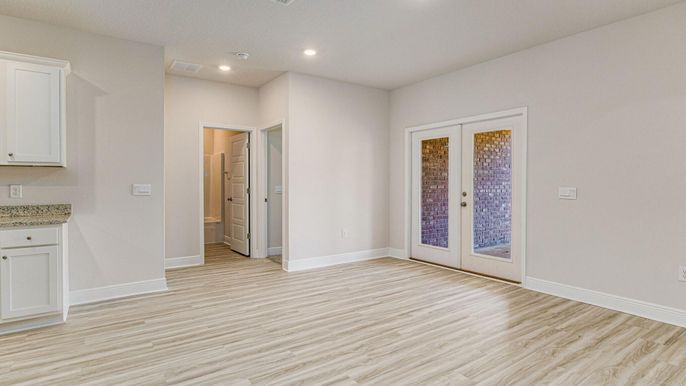 Empty room, Interior, Recessed Lighting, Wood Texture Flooring