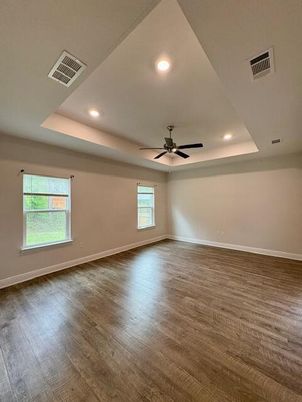Empty room, Interior, Recessed Lighting, Wood Texture Flooring