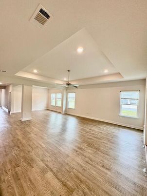 Empty room, Interior, Recessed Lighting, Wood Texture Flooring