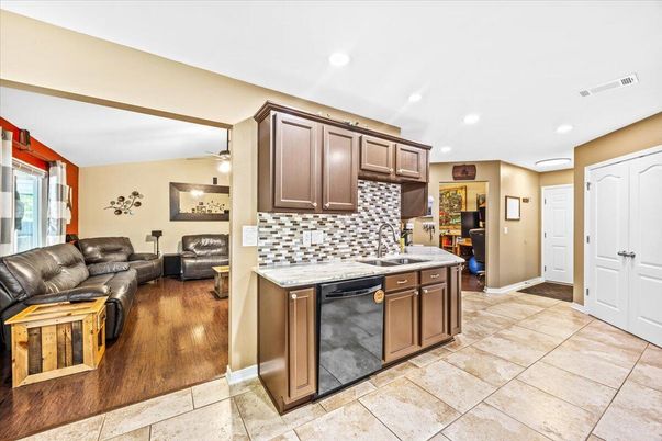 Interior, Kitchen, Living room, Recessed Lighting, Wood Texture Flooring