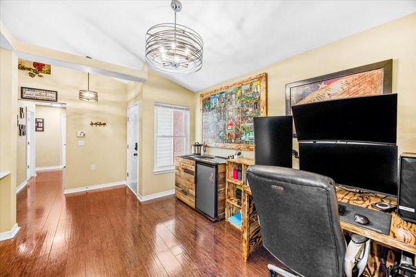 Home Office, Interior, Pendant Lights, Wood Texture Flooring