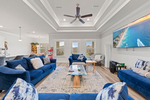 Interior, Living room, Pendant Lights, Recessed Lighting, Wood Texture Flooring