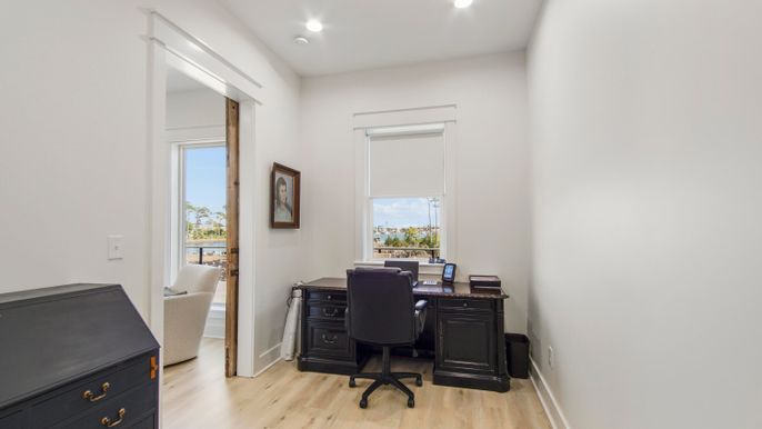 Home Office, Interior, Recessed Lighting, Wood Texture Flooring