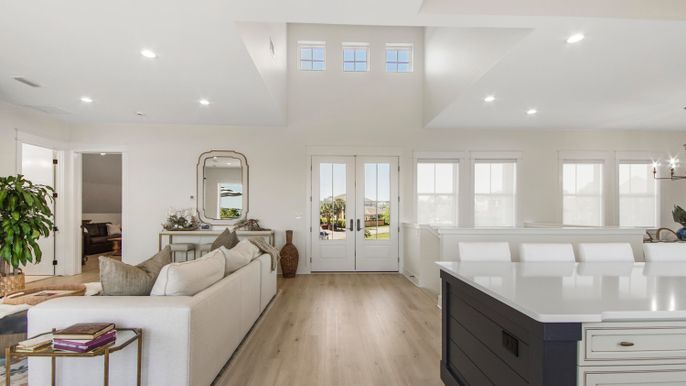 Interior, Living room, Recessed Lighting, Wood Texture Flooring