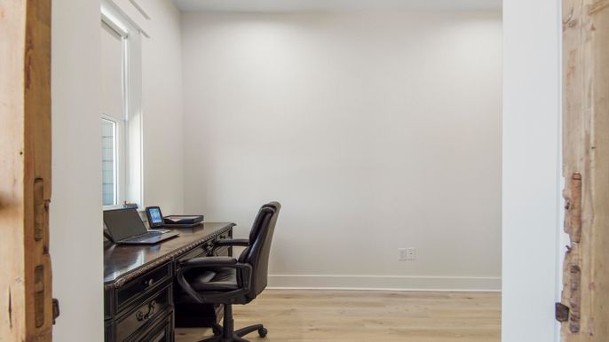 Home Office, Interior, Recessed Lighting, Wood Texture Flooring