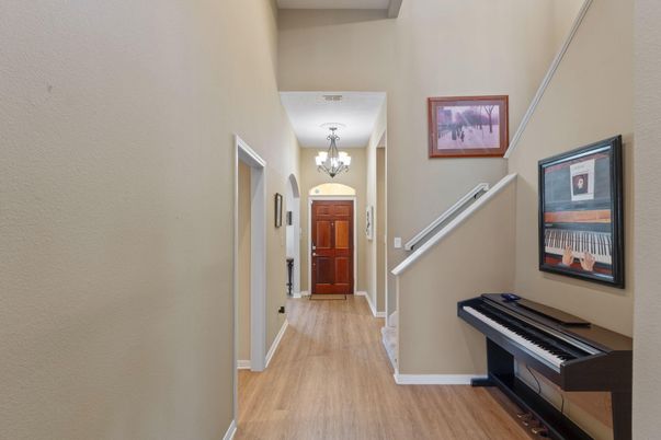 Chandelier, Interior, Piano, Wood Texture Flooring