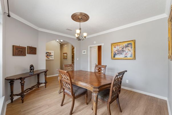 Chandelier, Dining room, Interior, Wood Texture Flooring