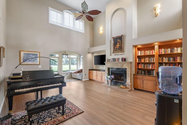 Fireplace, Interior, Piano, Wood Texture Flooring