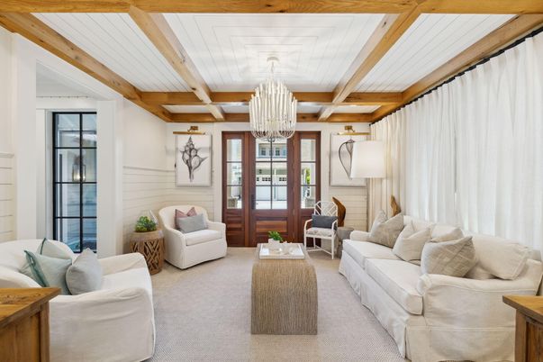Chandelier, Interior, Living room, Wooden Beams
