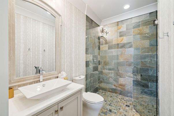 Bathroom, Glass Shower, Interior, Recessed Lighting