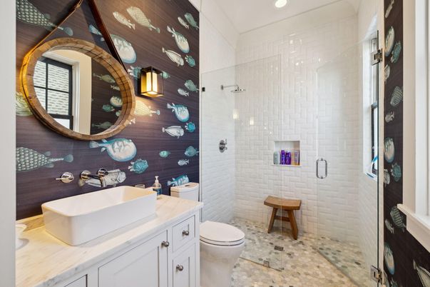 Bathroom, Glass Shower, Interior, Recessed Lighting