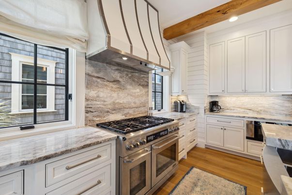 Interior, Kitchen, Recessed Lighting, Stainless Steel Appliances, Wooden Beams, Wood Texture Flooring