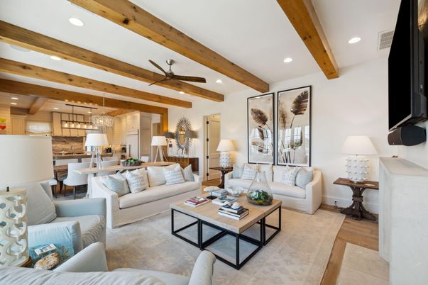 Dining room, Interior, Kitchen, Living room, Pendant Lights, Recessed Lighting, Wooden Beams, Wood Texture Flooring