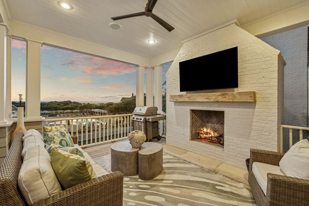 Fireplace, Interior, Recessed Lighting, Stone Walls
