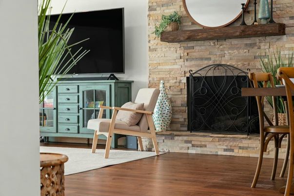 Fireplace, Interior, Stone Walls, Wood Texture Flooring