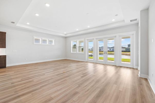 Empty room, Interior, Recessed Lighting, Wood Texture Flooring