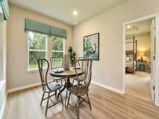 Bedroom, Dining room, Interior, Recessed Lighting, Wood Texture Flooring