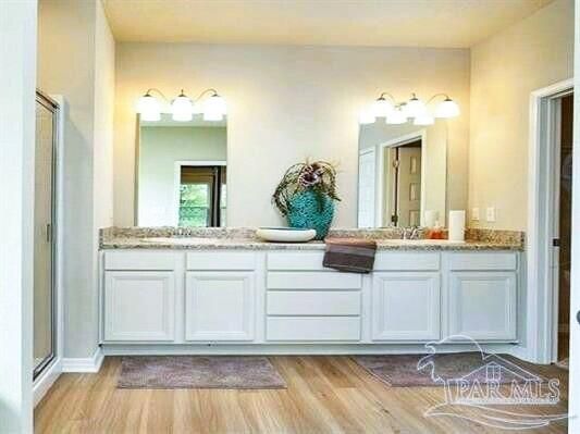 Bathroom, Dual Sink Vanities, Interior, Wood Texture Flooring