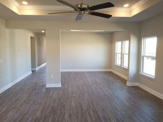 Empty room, Interior, Recessed Lighting, Wood Texture Flooring
