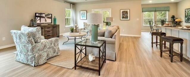 Interior, Living room, Recessed Lighting, Wood Texture Flooring
