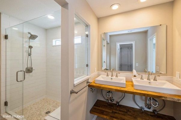 Bathroom, Dual Sink Vanities, Glass Shower, Interior, Recessed Lighting