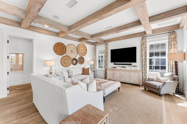 Interior, Living room, Recessed Lighting, Wooden Beams, Wood Texture Flooring