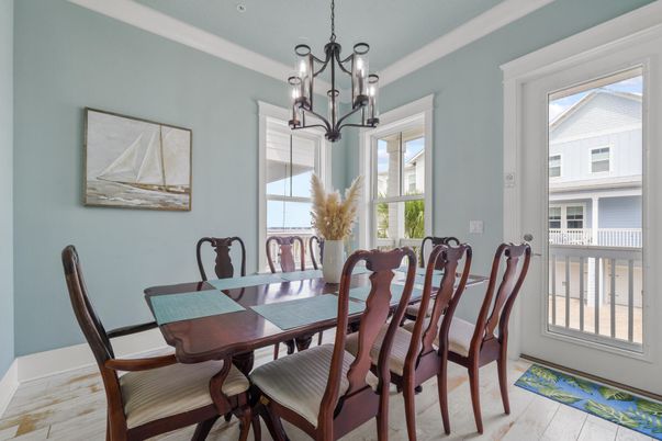 Chandelier, Dining room, Interior, Pendant Lights, Wood Texture Flooring