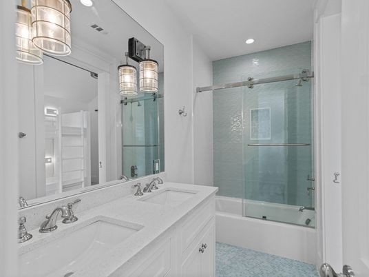 Bathroom, Dual Sink Vanities, Glass Shower, Interior, Recessed Lighting