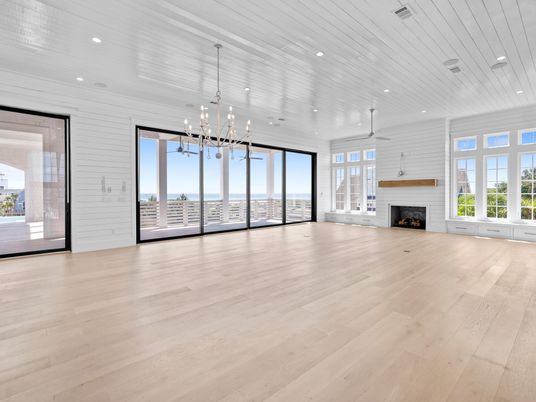 Empty room, Fireplace, Interior, Pendant Lights, Recessed Lighting, Wood Texture Flooring