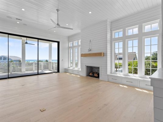 Empty room, Fireplace, Interior, Recessed Lighting, Wood Texture Flooring