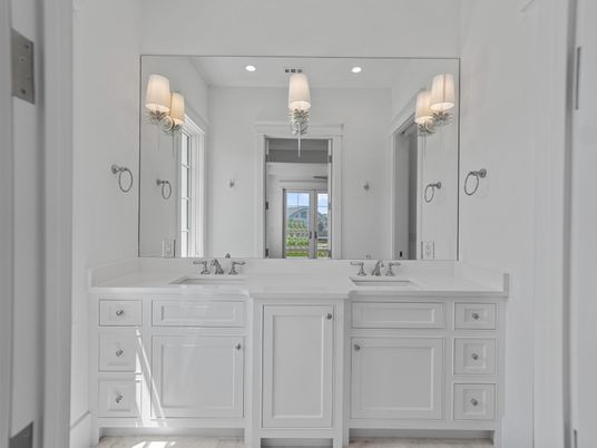 Bathroom, Dual Sink Vanities, Interior, Marble, Recessed Lighting