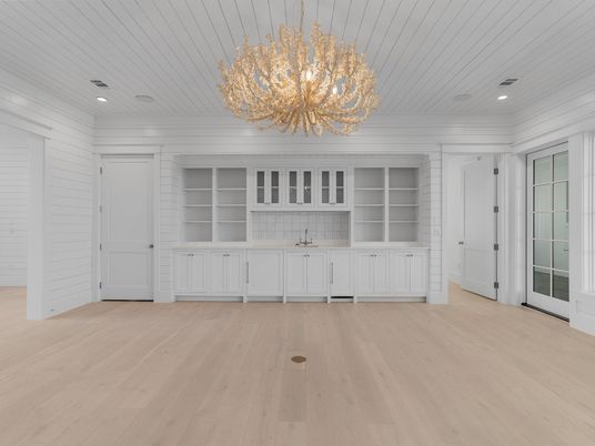 Chandelier, Empty room, Interior, Recessed Lighting, Wood Texture Flooring