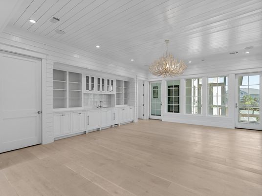 Chandelier, Empty room, Interior, Recessed Lighting, Wood Texture Flooring
